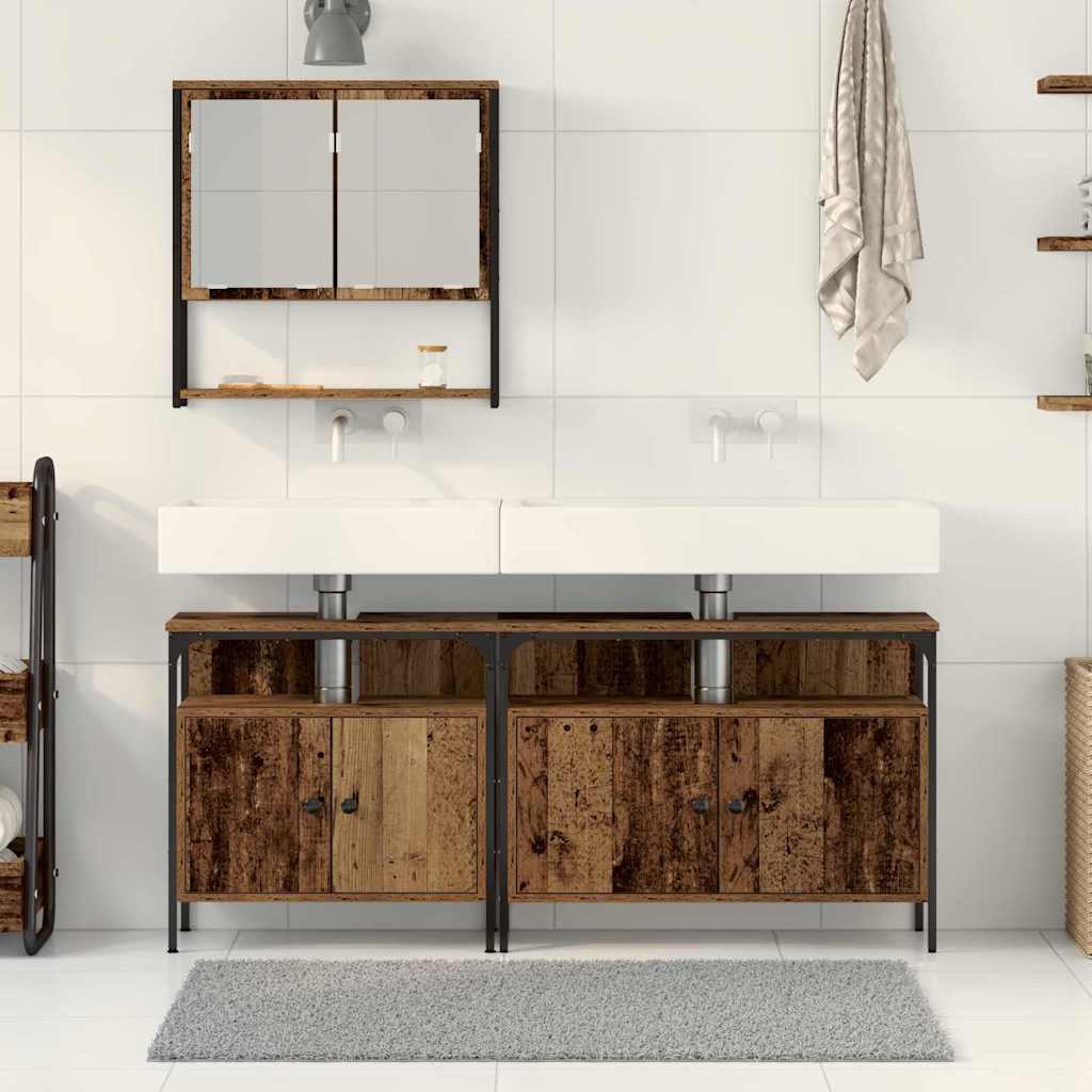 Badkamermeubelset met plank met opslag 3 pcs Bruin Bewerkt hout is nu te koop bij PeponiXL, paradijselijk wonen!
