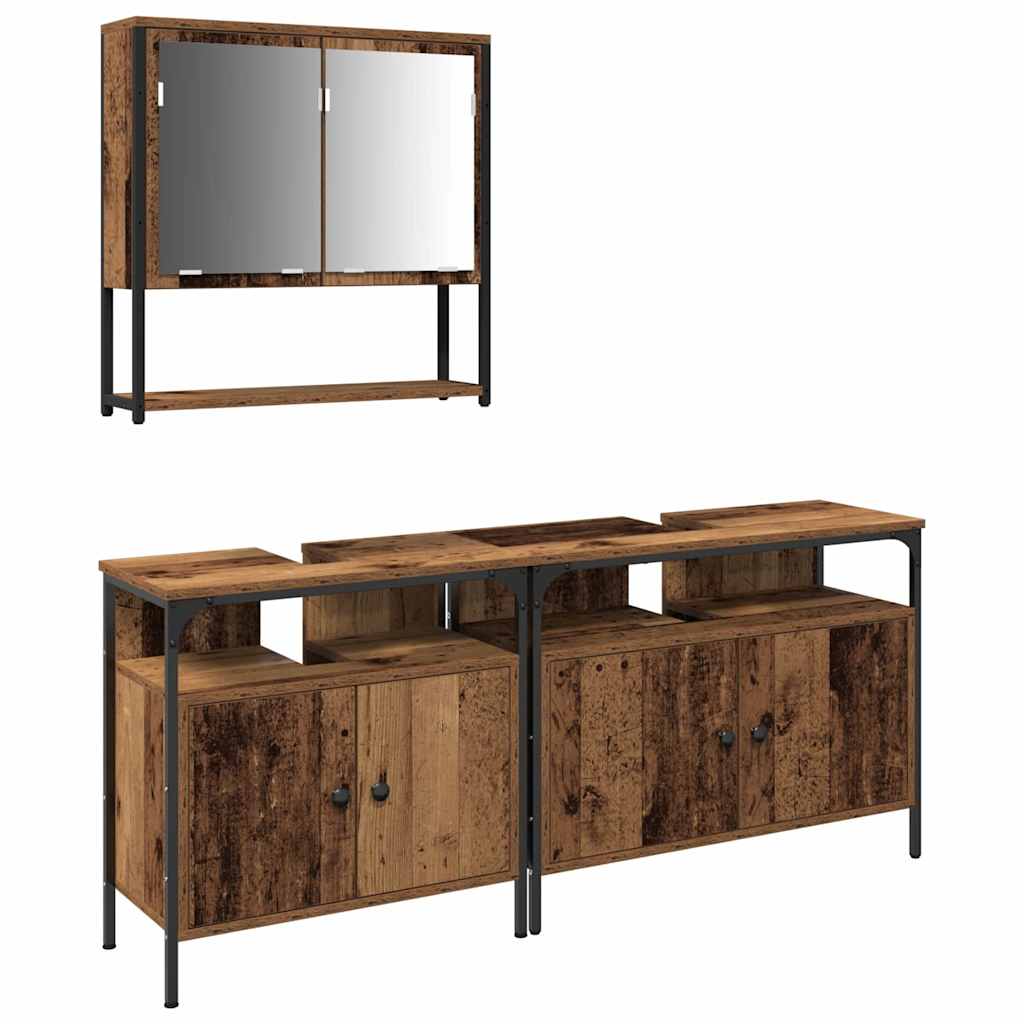 Badkamermeubelset met plank met opslag 3 pcs Bruin Bewerkt hout is nu te koop bij PeponiXL, paradijselijk wonen!