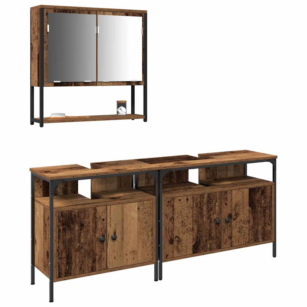 Badkamermeubelset met plank met opslag 3 pcs Bruin Bewerkt hout is nu te koop bij PeponiXL, paradijselijk wonen!