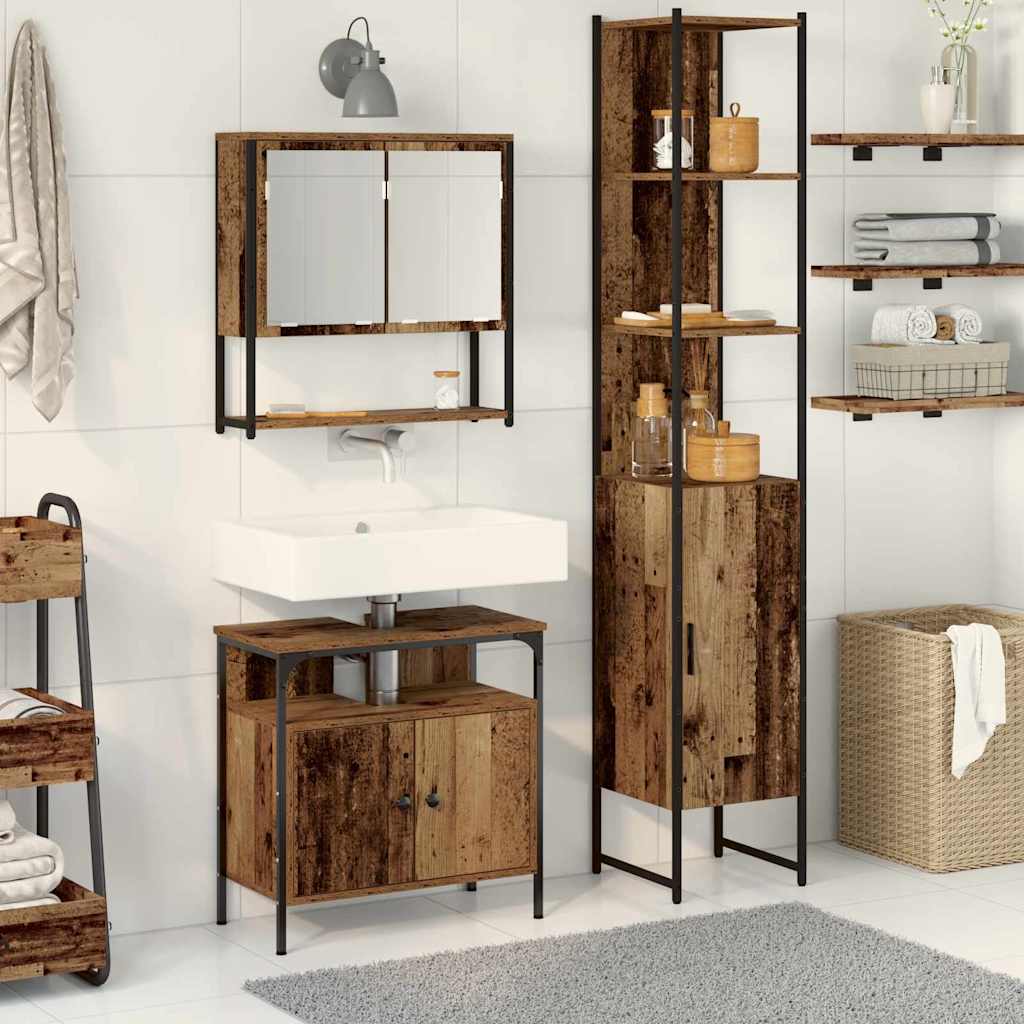 Badkamermeubelset met plank 3 pcs Oud Hout Bewerkt hout is nu te koop bij PeponiXL, paradijselijk wonen!