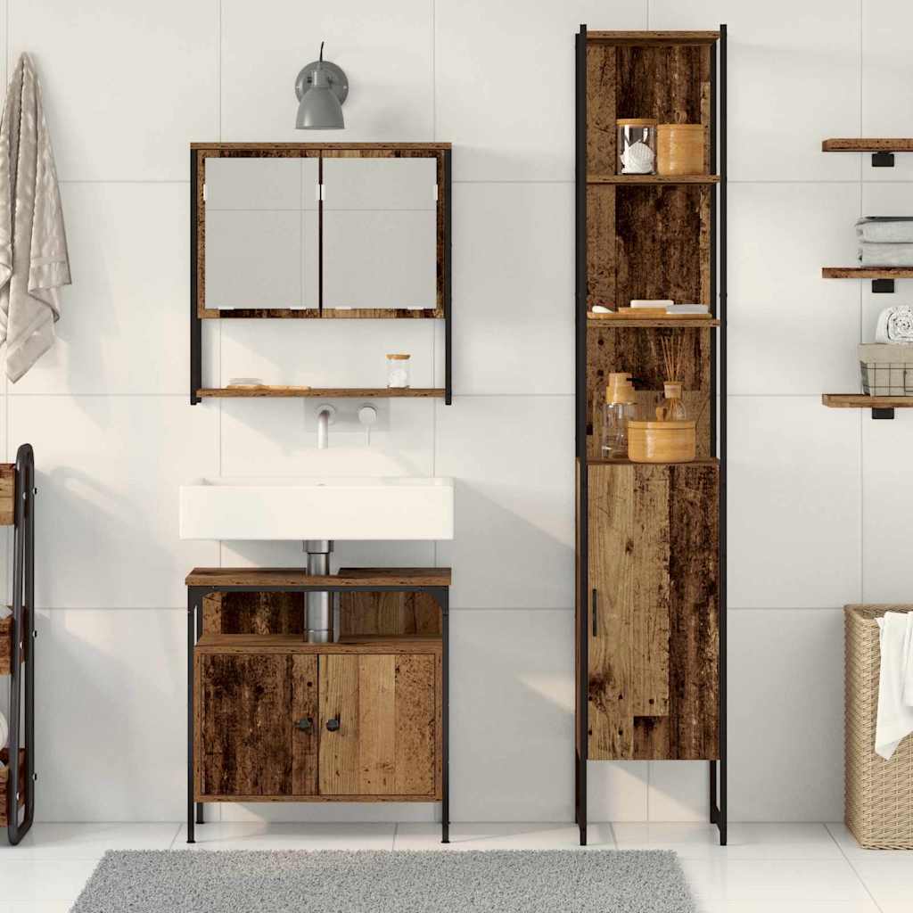 Badkamermeubelset met plank 3 pcs Oud Hout Bewerkt hout is nu te koop bij PeponiXL, paradijselijk wonen!