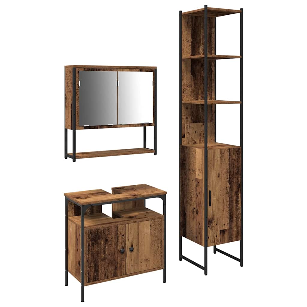 Badkamermeubelset met plank 3 pcs Oud Hout Bewerkt hout is nu te koop bij PeponiXL, paradijselijk wonen!