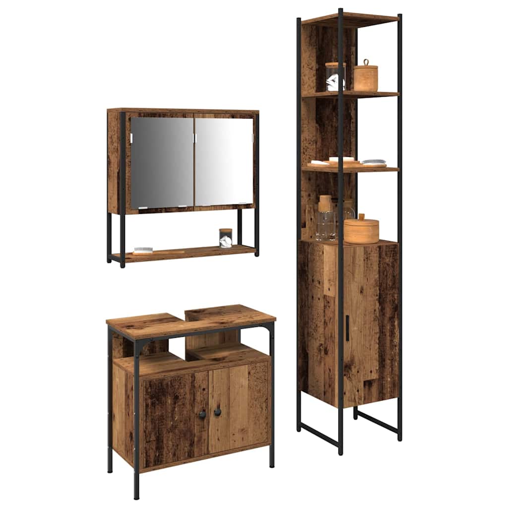 Badkamermeubelset met plank 3 pcs Oud Hout Bewerkt hout is nu te koop bij PeponiXL, paradijselijk wonen!