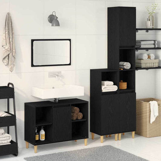 Badkamermeubelset met opslag 3 pcs Zwart Bewerkt hout is nu te koop bij PeponiXL, paradijselijk wonen!
