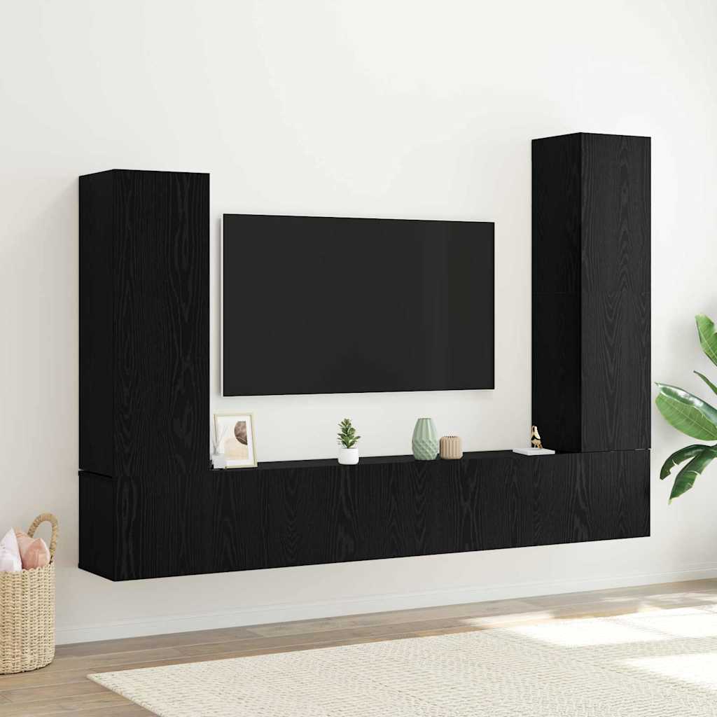Tv-meubelset Wandgemonteerd 4 pcs Zwart Eiken Bewerkt hout is nu te koop bij PeponiXL, paradijselijk wonen!