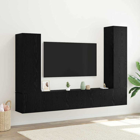Tv-meubelset Wandgemonteerd 4 pcs Zwart Eiken Bewerkt hout is nu te koop bij PeponiXL, paradijselijk wonen!