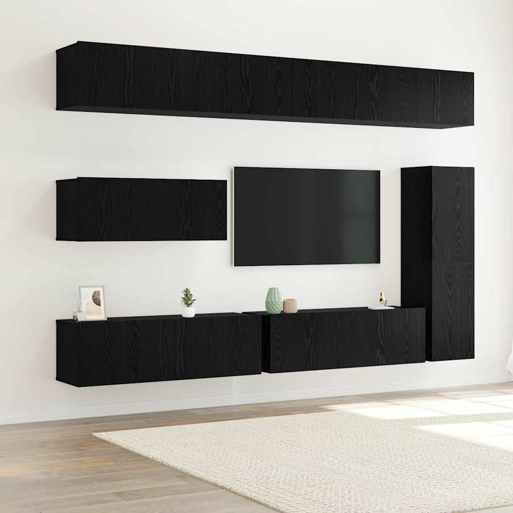 Tv-meubelset Wandgemonteerd 7 pcs Zwart Eiken Bewerkt hout is nu te koop bij PeponiXL, paradijselijk wonen!