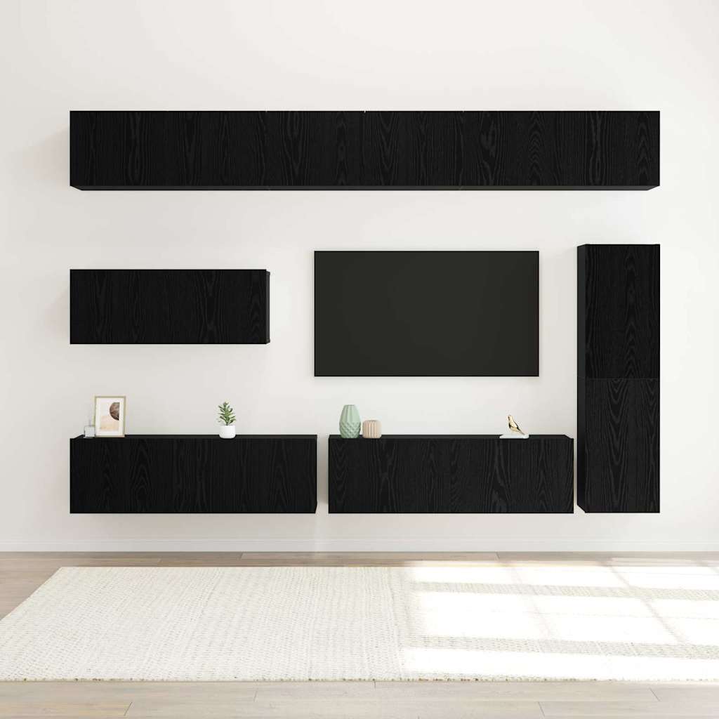 Tv-meubelset Wandgemonteerd 7 pcs Zwart Eiken Bewerkt hout is nu te koop bij PeponiXL, paradijselijk wonen!
