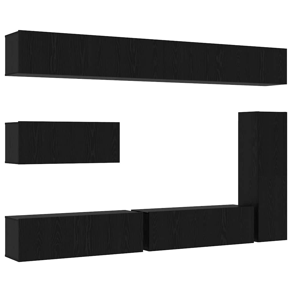 Tv-meubelset Wandgemonteerd 7 pcs Zwart Eiken Bewerkt hout is nu te koop bij PeponiXL, paradijselijk wonen!