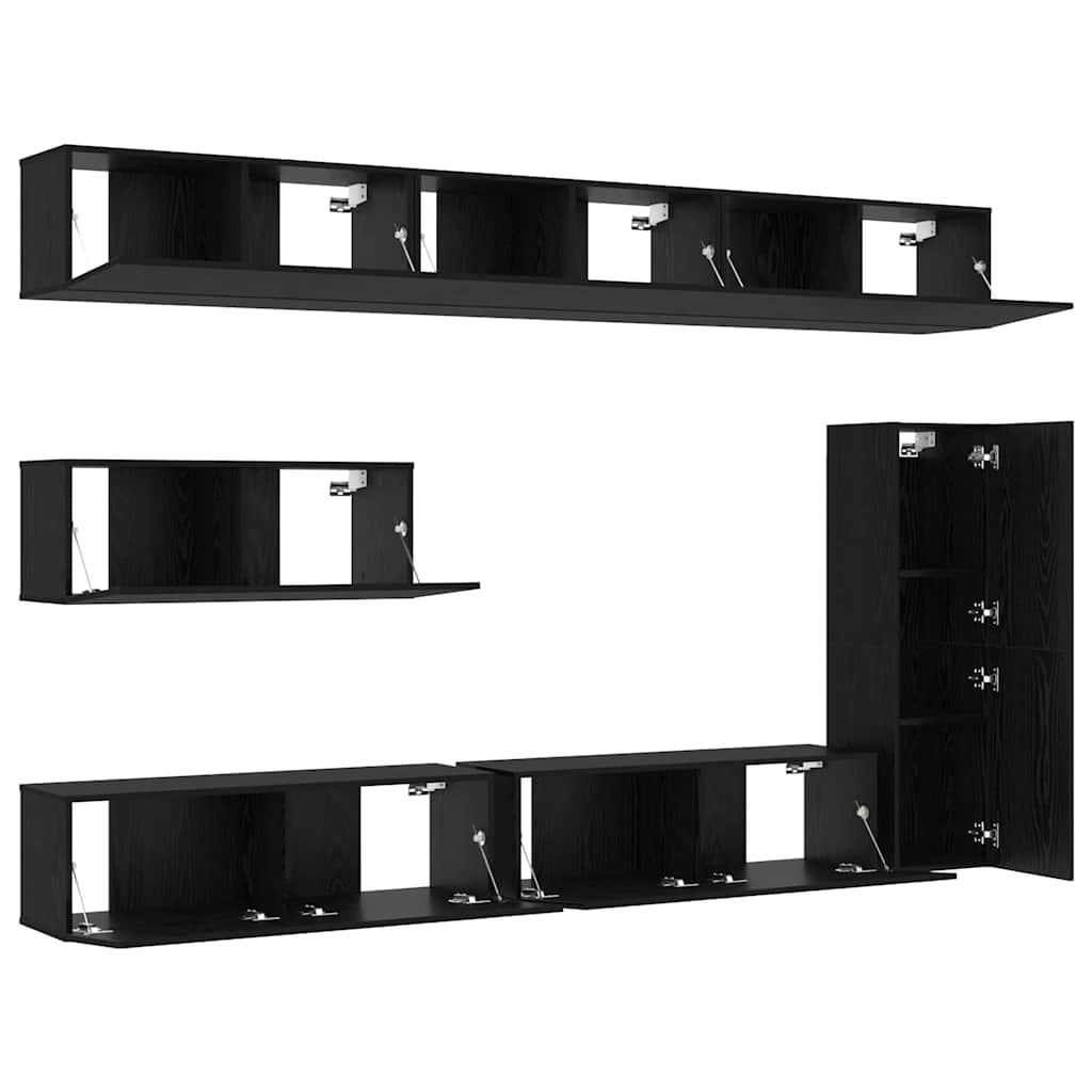 Tv-meubelset Wandgemonteerd 7 pcs Zwart Eiken Bewerkt hout is nu te koop bij PeponiXL, paradijselijk wonen!