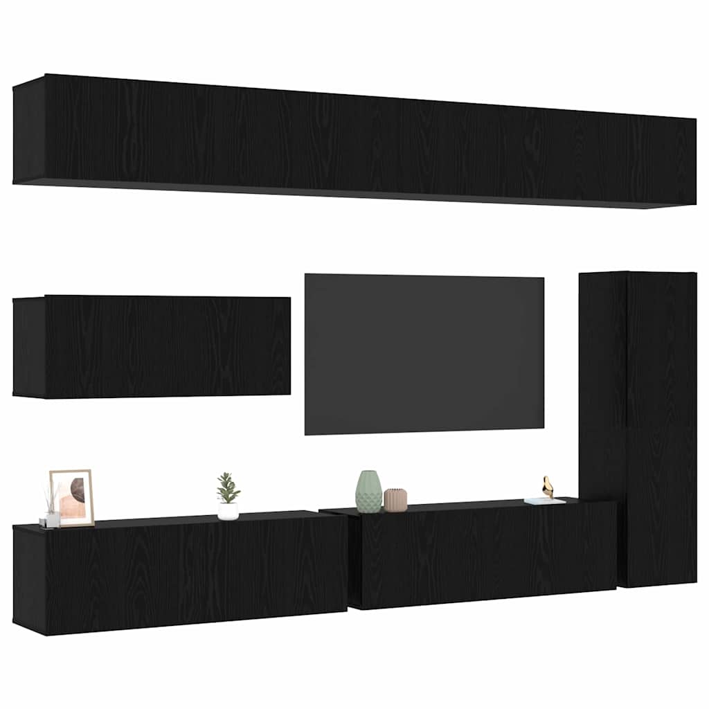 Tv-meubelset Wandgemonteerd 7 pcs Zwart Eiken Bewerkt hout is nu te koop bij PeponiXL, paradijselijk wonen!