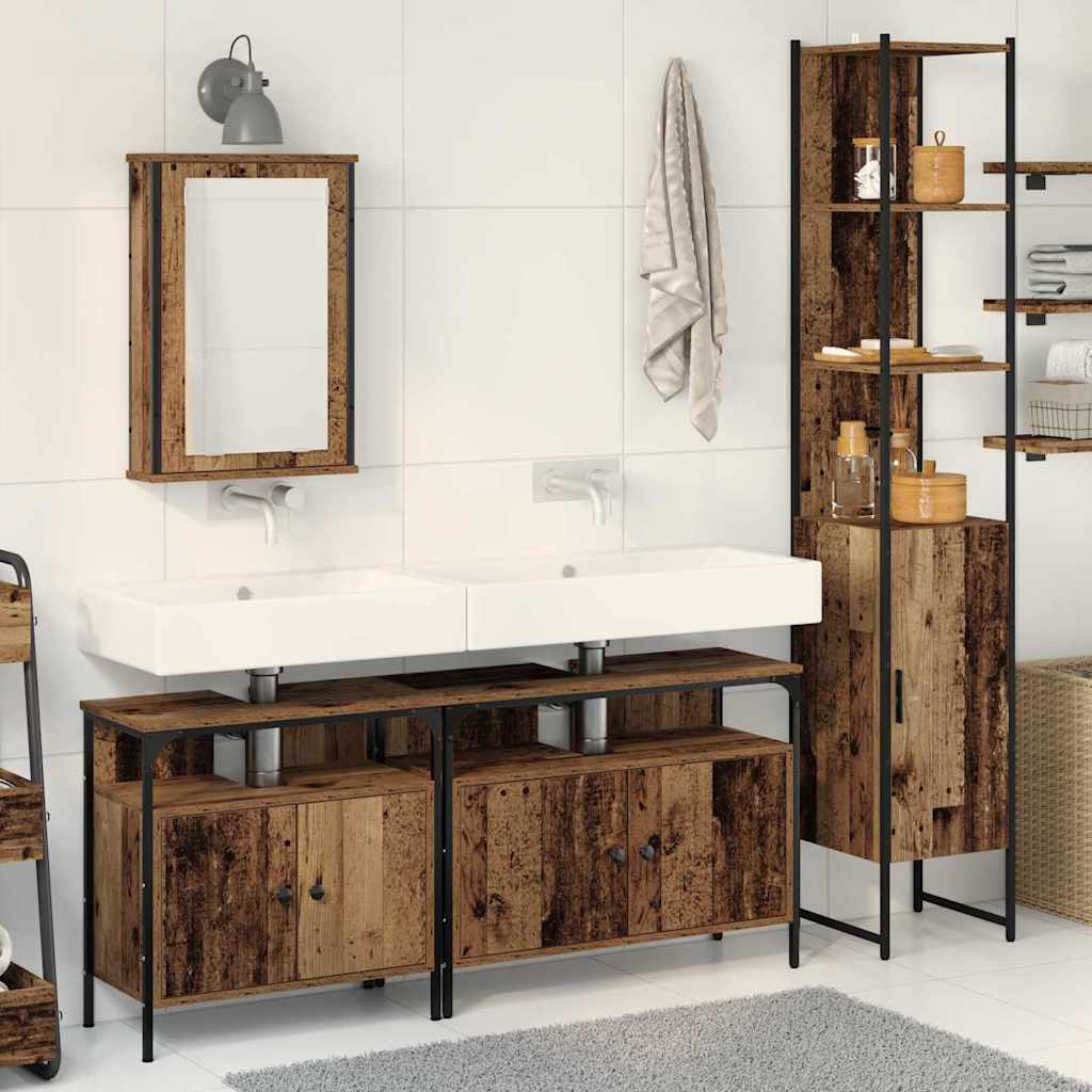 Badkamermeubelset met plank 4 pcs Oud Hout Bewerkt hout is nu te koop bij PeponiXL, paradijselijk wonen!