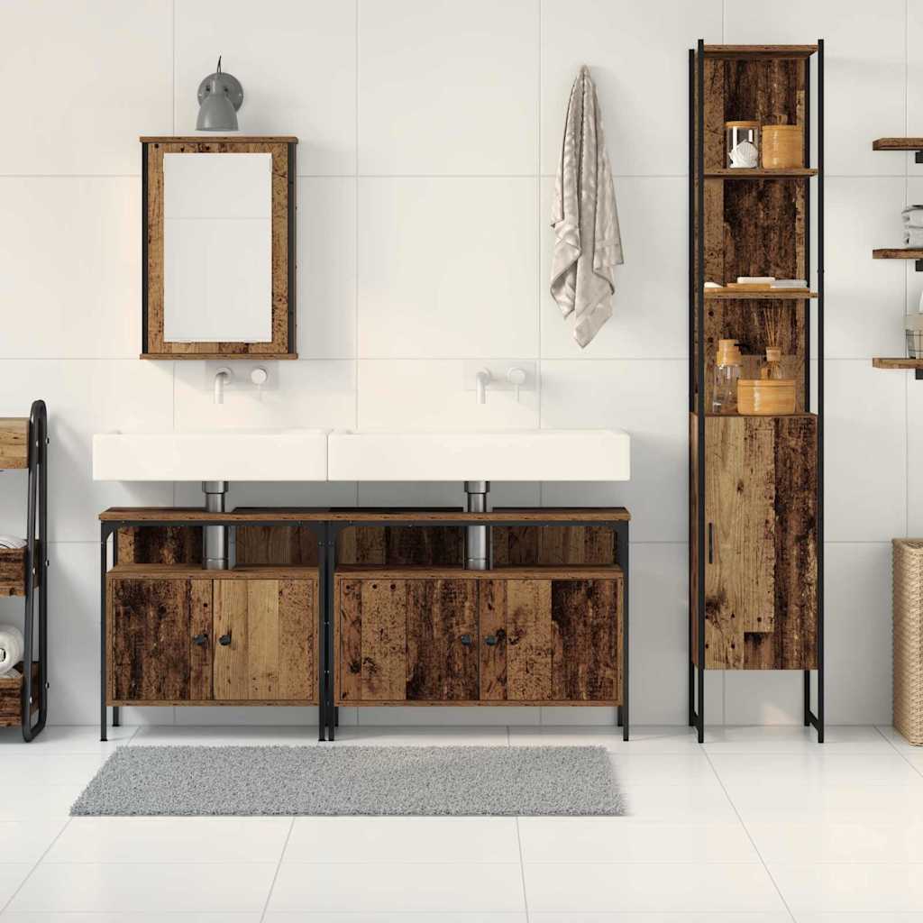 Badkamermeubelset met plank 4 pcs Oud Hout Bewerkt hout is nu te koop bij PeponiXL, paradijselijk wonen!