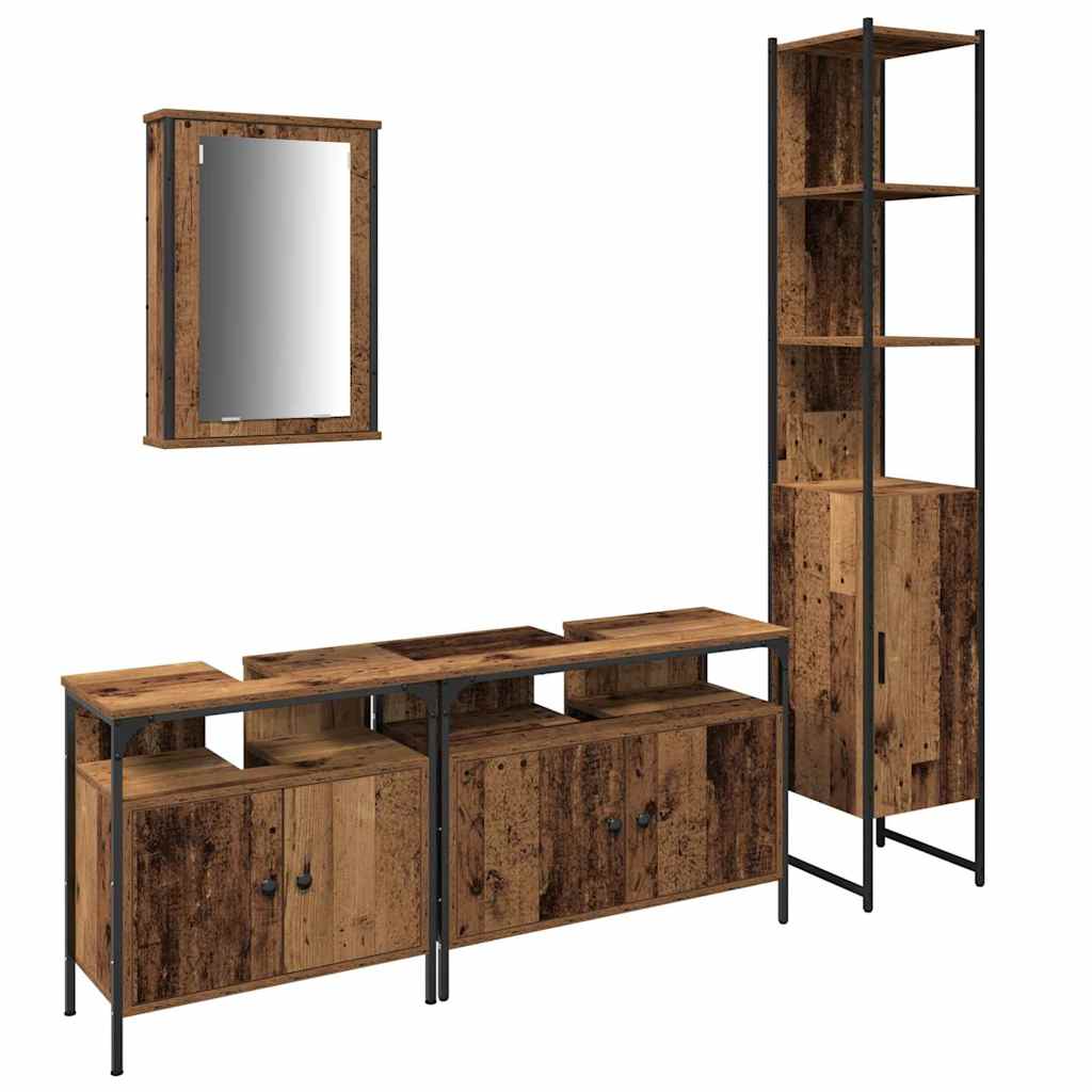 Badkamermeubelset met plank 4 pcs Oud Hout Bewerkt hout is nu te koop bij PeponiXL, paradijselijk wonen!