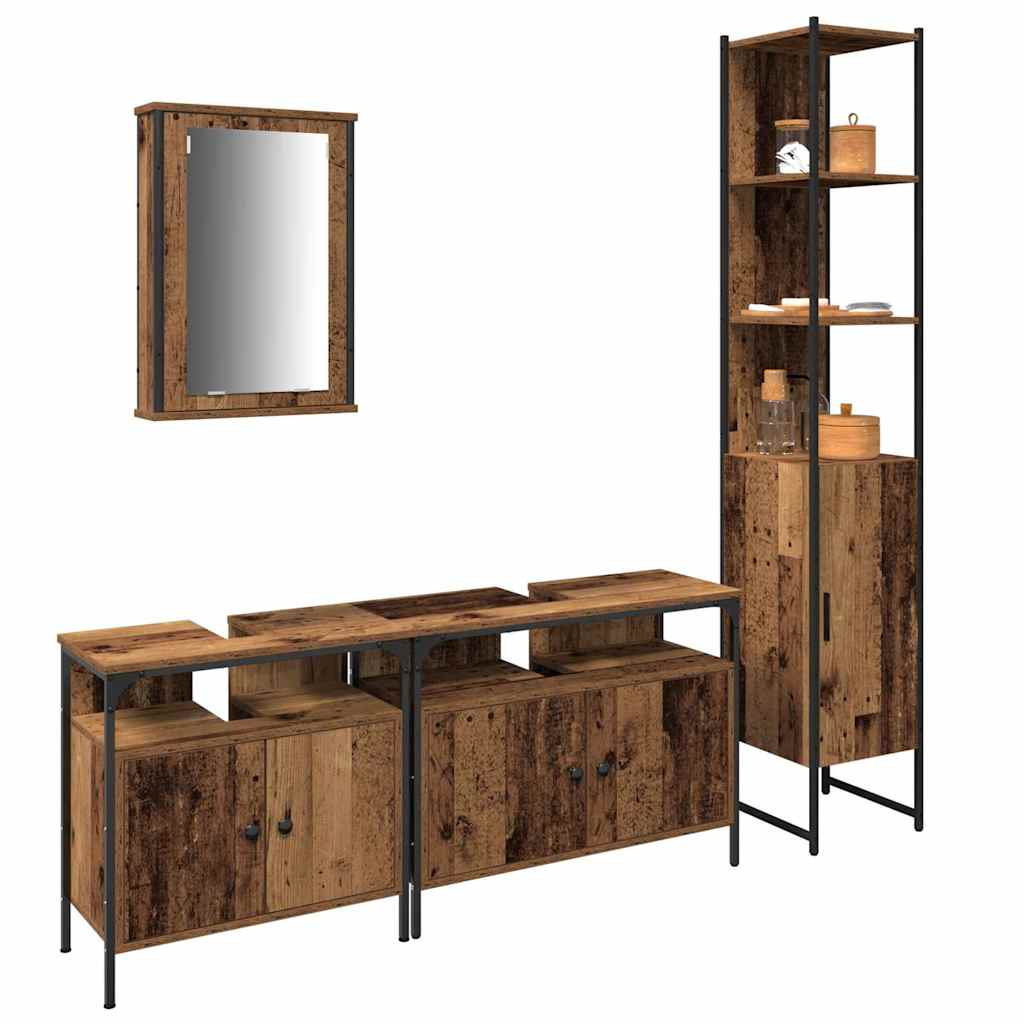 Badkamermeubelset met plank 4 pcs Oud Hout Bewerkt hout is nu te koop bij PeponiXL, paradijselijk wonen!