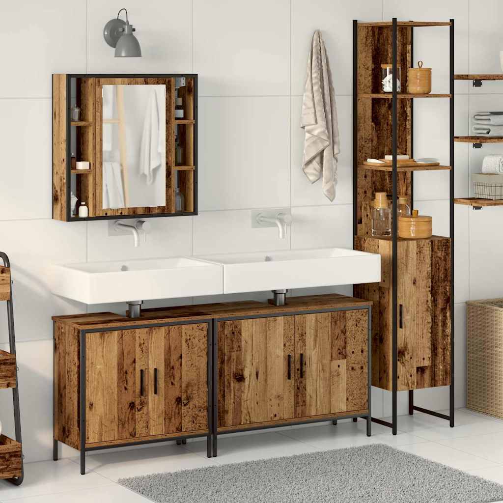 Badkamermeubelset met plank met opslag 4 pcs Bruin Bewerkt hout is nu te koop bij PeponiXL, paradijselijk wonen!