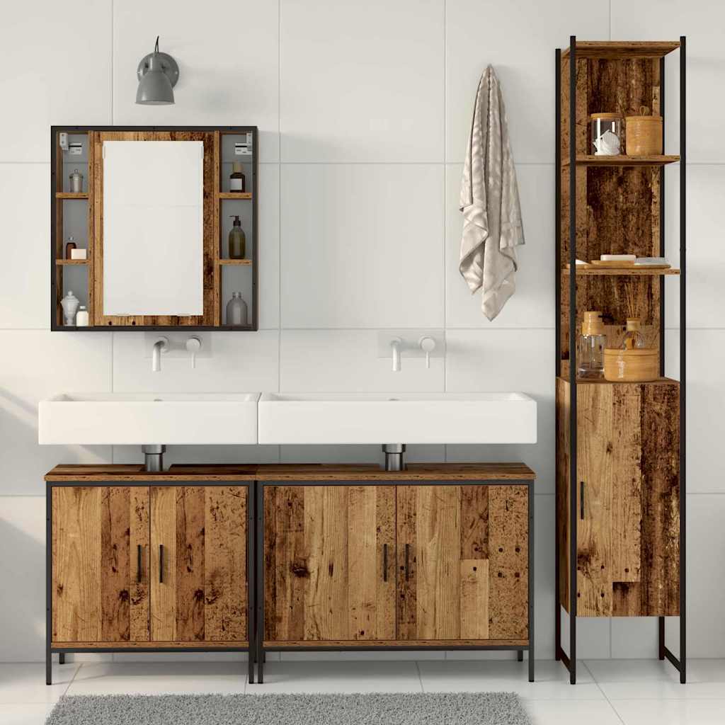 Badkamermeubelset met plank met opslag 4 pcs Bruin Bewerkt hout is nu te koop bij PeponiXL, paradijselijk wonen!