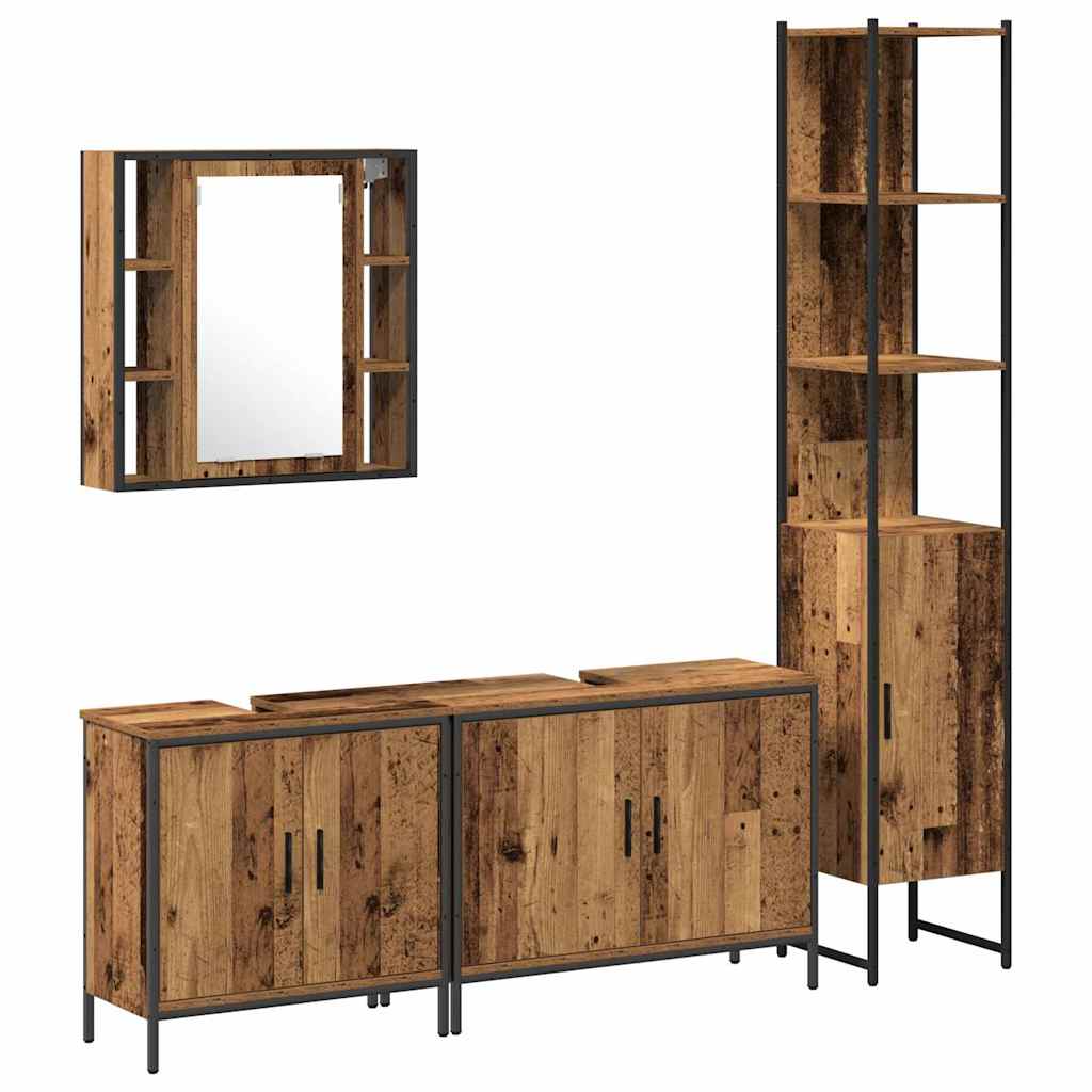 Badkamermeubelset met plank met opslag 4 pcs Bruin Bewerkt hout is nu te koop bij PeponiXL, paradijselijk wonen!