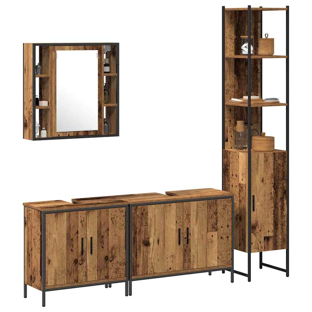 Badkamermeubelset met plank met opslag 4 pcs Bruin Bewerkt hout is nu te koop bij PeponiXL, paradijselijk wonen!