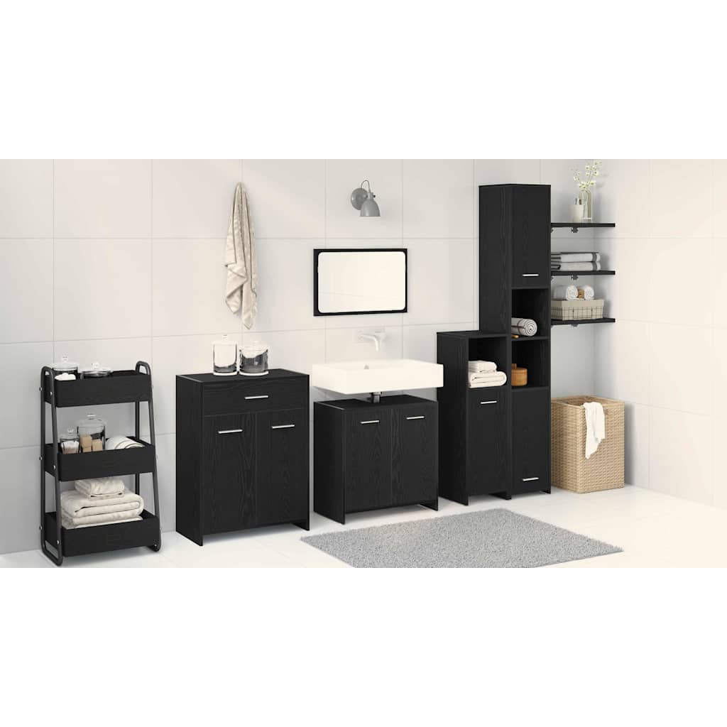 Badkamermeubelset met lade 4 pcs Zwart Eiken Bewerkt hout is nu te koop bij PeponiXL, paradijselijk wonen!