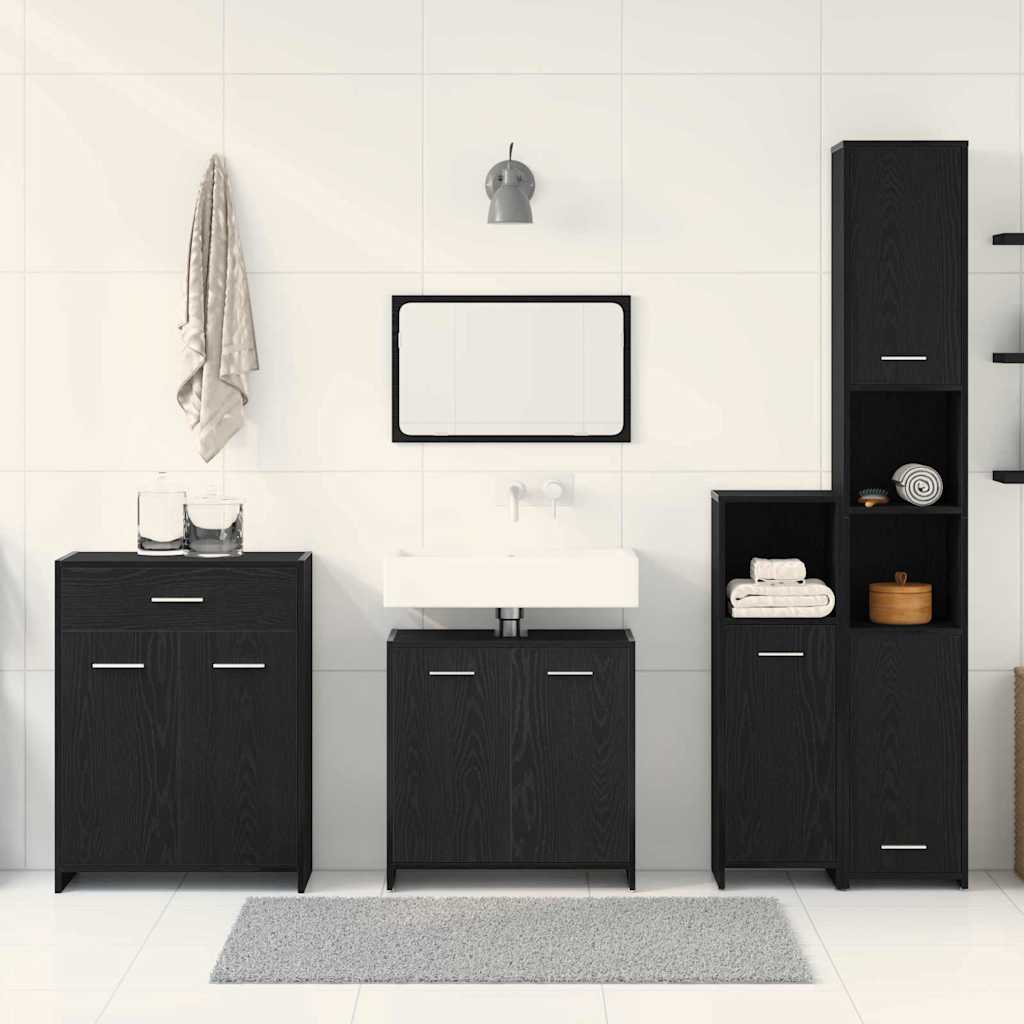 Badkamermeubelset met lade 4 pcs Zwart Eiken Bewerkt hout is nu te koop bij PeponiXL, paradijselijk wonen!