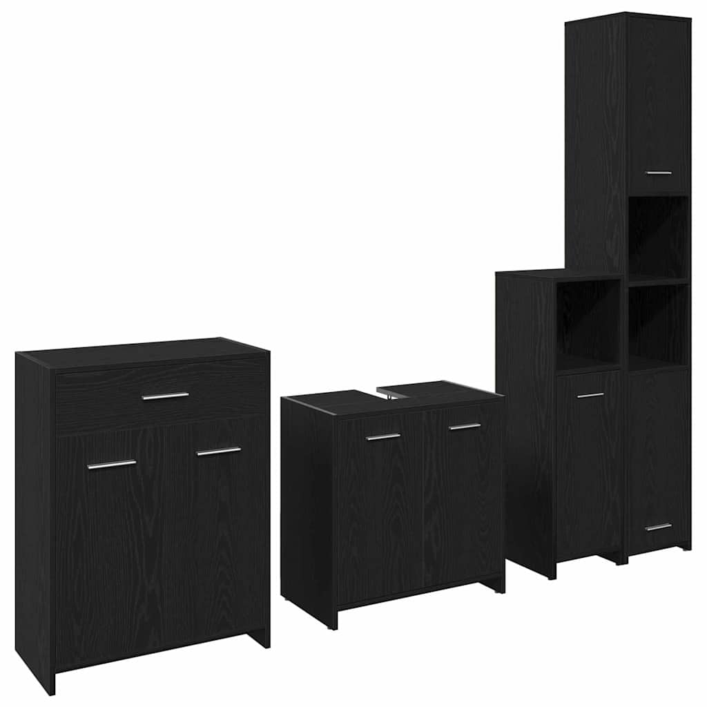 Badkamermeubelset met lade 4 pcs Zwart Eiken Bewerkt hout is nu te koop bij PeponiXL, paradijselijk wonen!