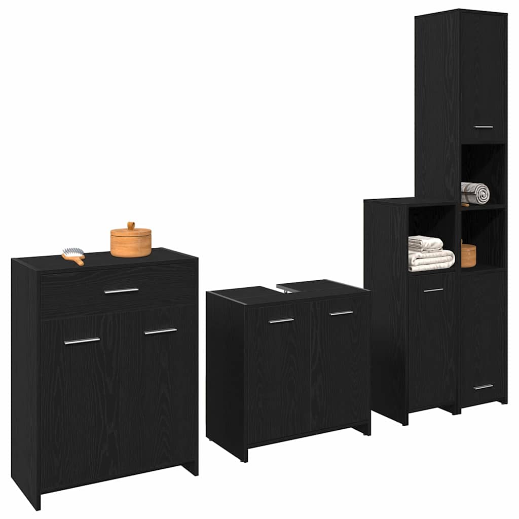Badkamermeubelset met lade 4 pcs Zwart Eiken Bewerkt hout is nu te koop bij PeponiXL, paradijselijk wonen!