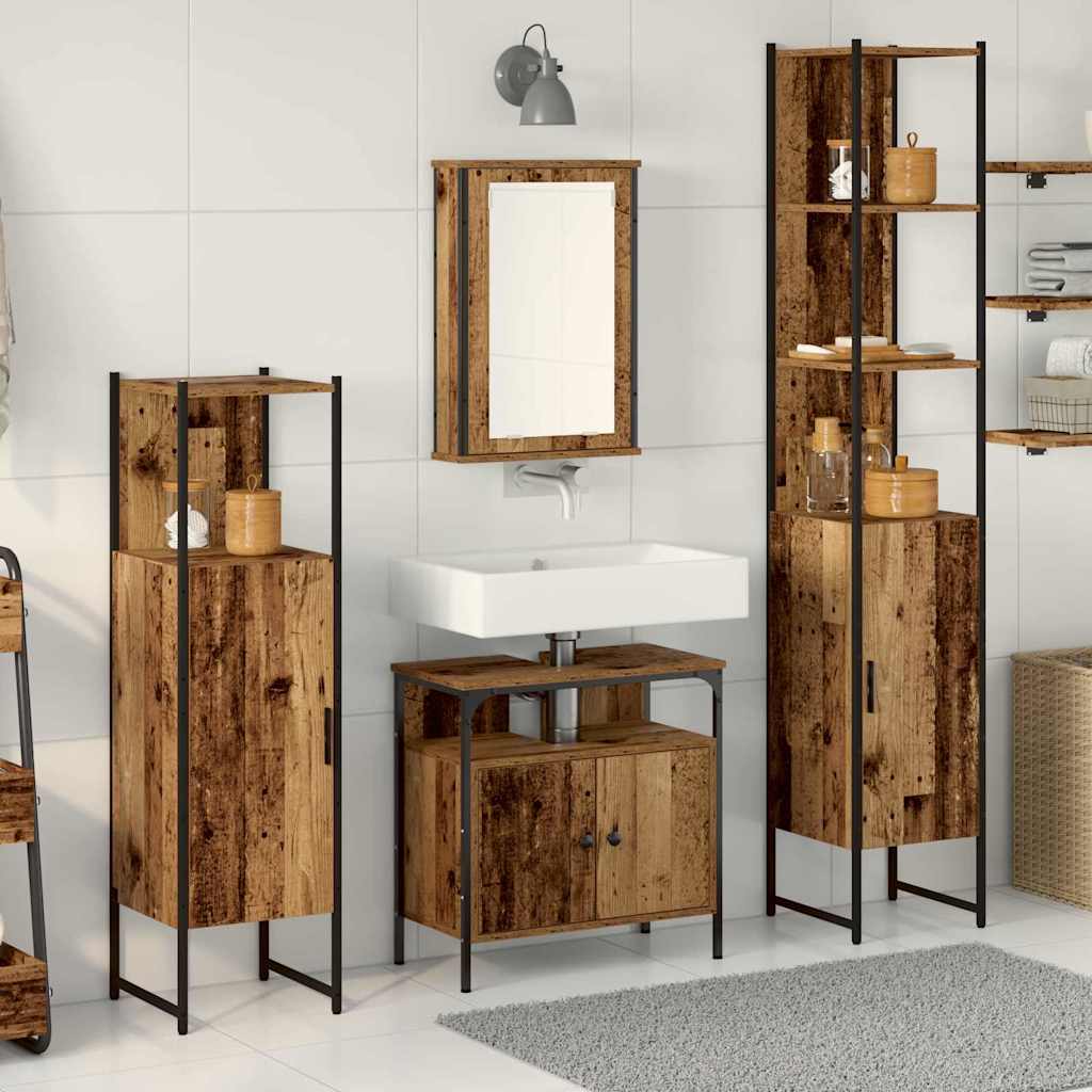 Badkamermeubelset met plank 4 pcs Oud hout Bewerkt hout is nu te koop bij PeponiXL, paradijselijk wonen!