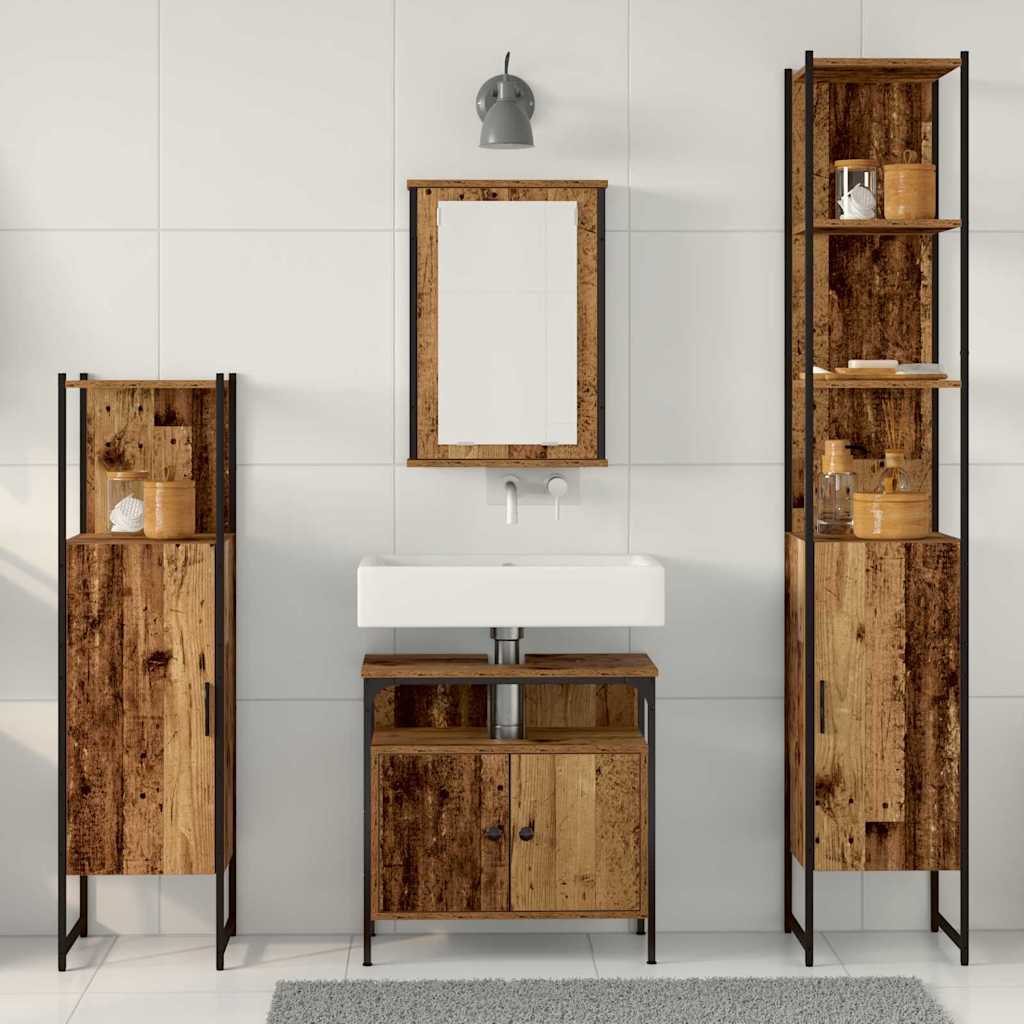 Badkamermeubelset met plank 4 pcs Oud hout Bewerkt hout is nu te koop bij PeponiXL, paradijselijk wonen!