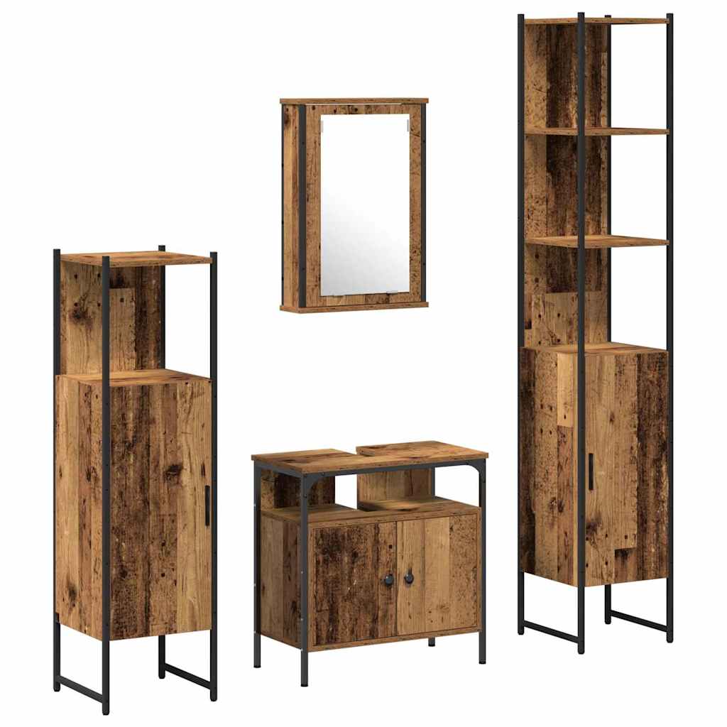 Badkamermeubelset met plank 4 pcs Oud hout Bewerkt hout is nu te koop bij PeponiXL, paradijselijk wonen!