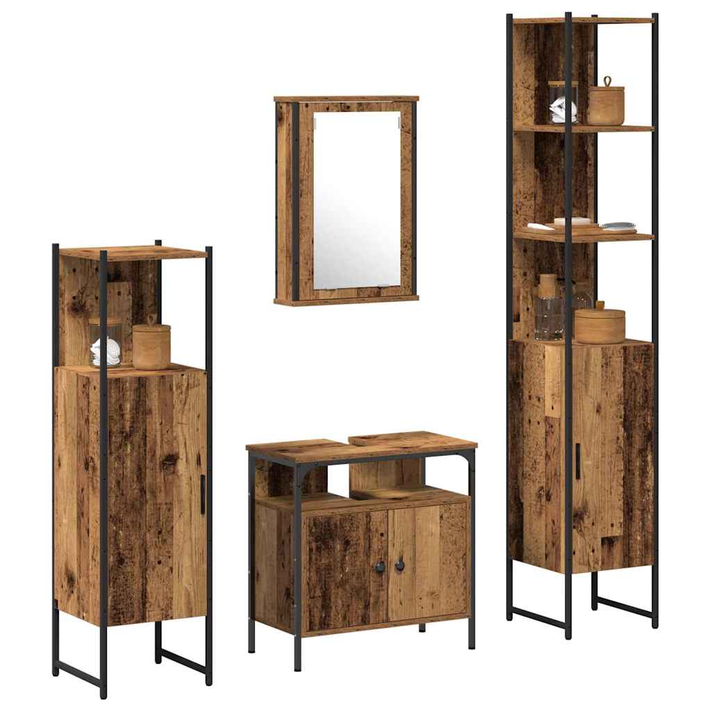 Badkamermeubelset met plank 4 pcs Oud hout Bewerkt hout is nu te koop bij PeponiXL, paradijselijk wonen!