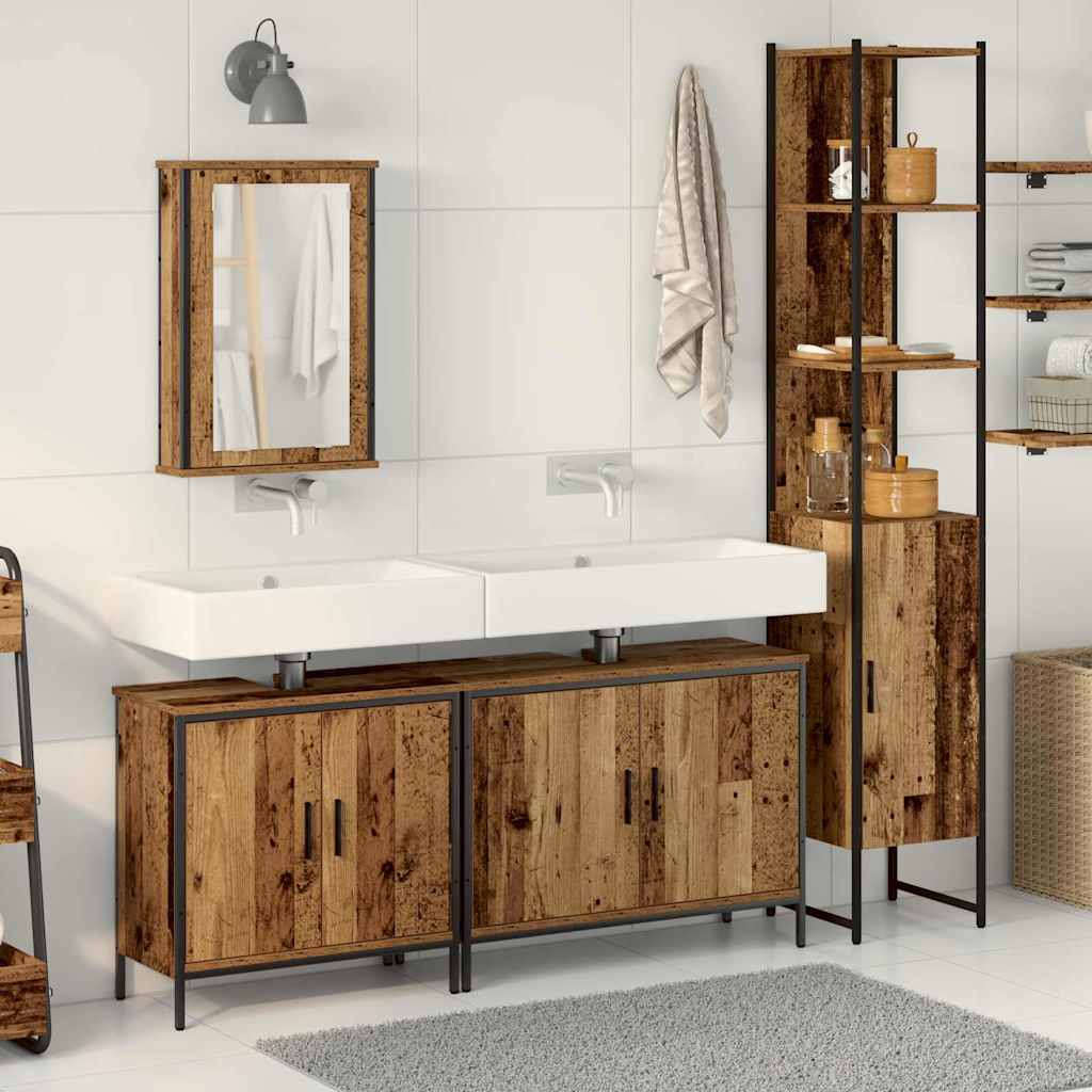 Badkamermeubelset met plank met opslag 4 pcs Bruin Bewerkt hout is nu te koop bij PeponiXL, paradijselijk wonen!