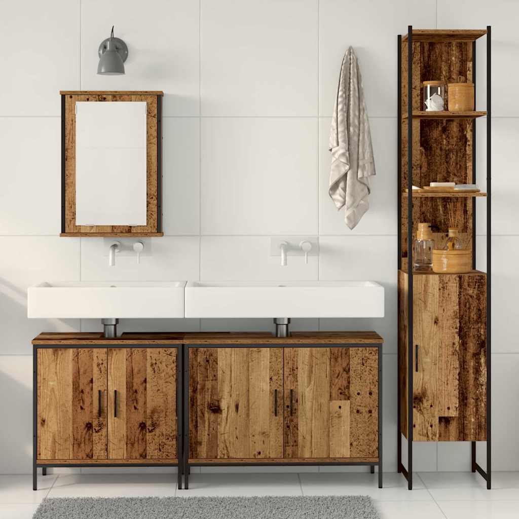 Badkamermeubelset met plank met opslag 4 pcs Bruin Bewerkt hout is nu te koop bij PeponiXL, paradijselijk wonen!