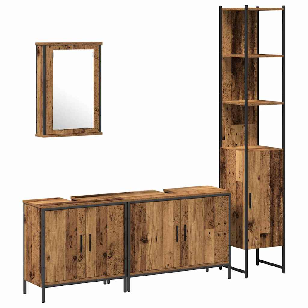 Badkamermeubelset met plank met opslag 4 pcs Bruin Bewerkt hout is nu te koop bij PeponiXL, paradijselijk wonen!