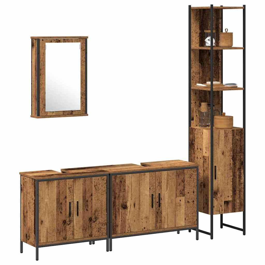 Badkamermeubelset met plank met opslag 4 pcs Bruin Bewerkt hout is nu te koop bij PeponiXL, paradijselijk wonen!
