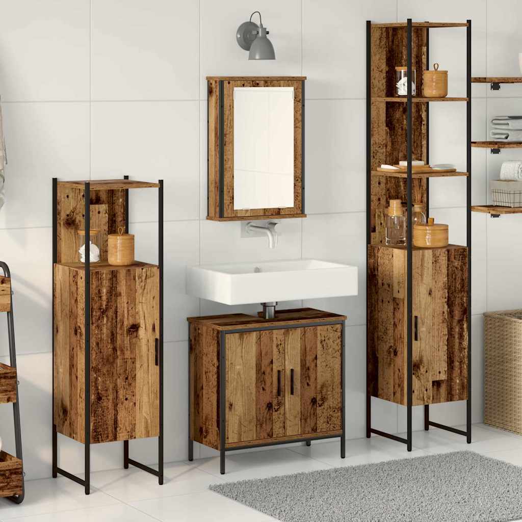 Badkamermeubelset met plank met opslag 4 pcs Bruin Bewerkt hout is nu te koop bij PeponiXL, paradijselijk wonen!