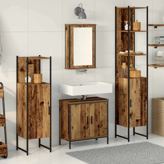 Badkamermeubelset met plank met opslag 4 pcs Bruin Bewerkt hout is nu te koop bij PeponiXL, paradijselijk wonen!