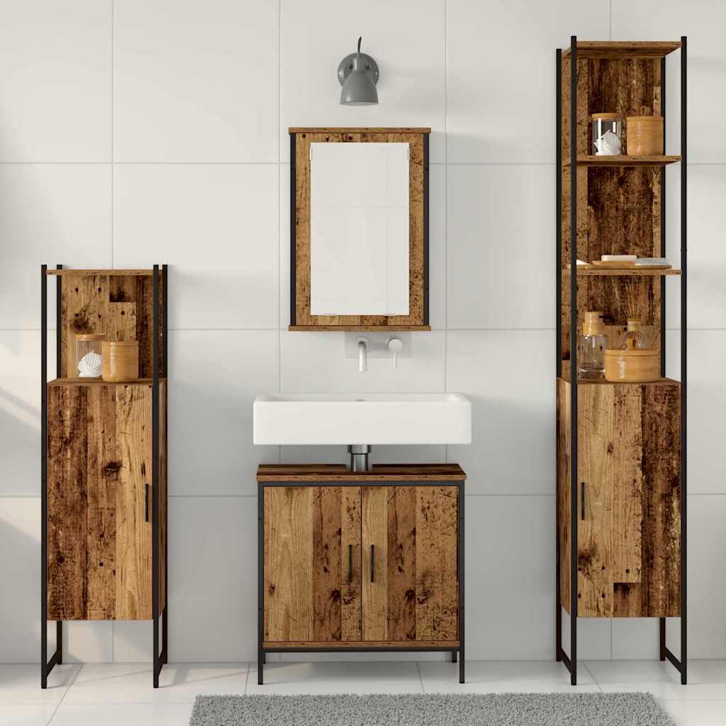 Badkamermeubelset met plank met opslag 4 pcs Bruin Bewerkt hout is nu te koop bij PeponiXL, paradijselijk wonen!