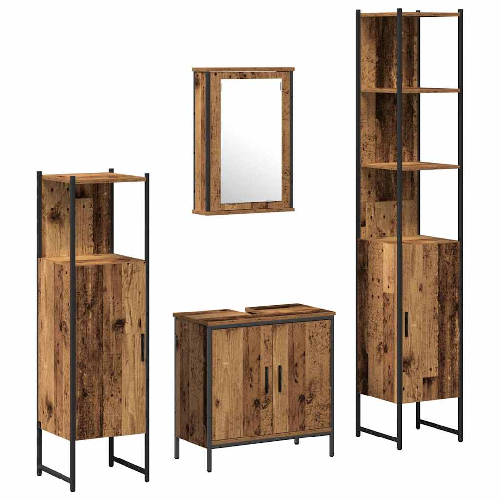 Badkamermeubelset met plank met opslag 4 pcs Bruin Bewerkt hout is nu te koop bij PeponiXL, paradijselijk wonen!