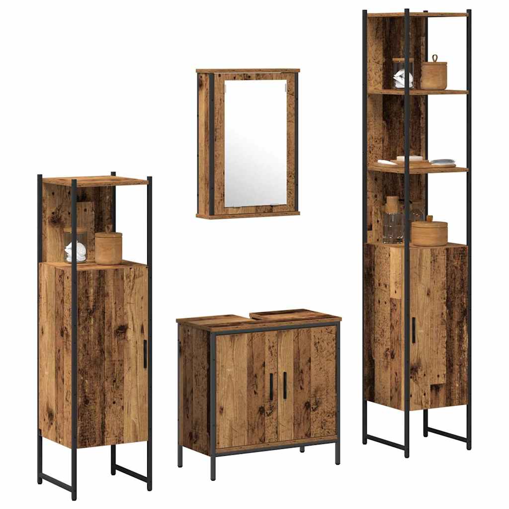 Badkamermeubelset met plank met opslag 4 pcs Bruin Bewerkt hout is nu te koop bij PeponiXL, paradijselijk wonen!