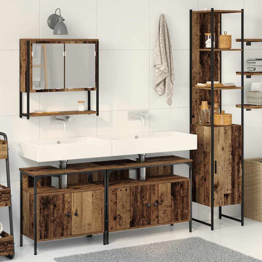 Badkamermeubelset met plank 4 pcs Oud Hout Bewerkt hout is nu te koop bij PeponiXL, paradijselijk wonen!