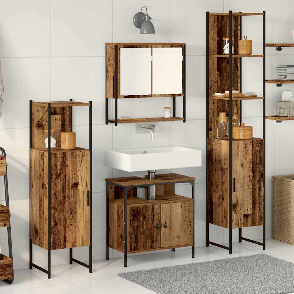 Badkamermeubelset met plank 4 pcs Oud hout Bewerkt hout is nu te koop bij PeponiXL, paradijselijk wonen!