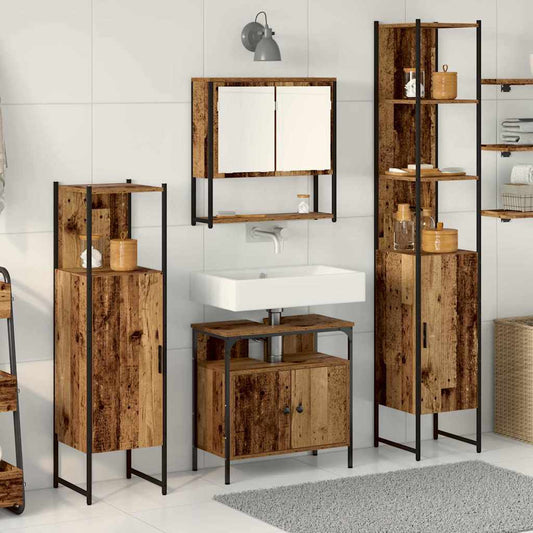 Badkamermeubelset met plank 4 pcs Oud hout Bewerkt hout is nu te koop bij PeponiXL, paradijselijk wonen!