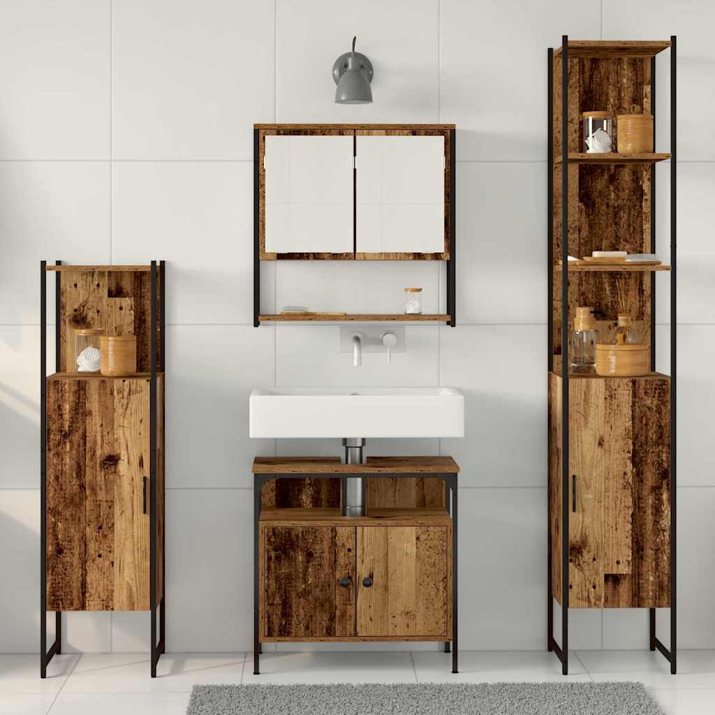 Badkamermeubelset met plank 4 pcs Oud hout Bewerkt hout is nu te koop bij PeponiXL, paradijselijk wonen!