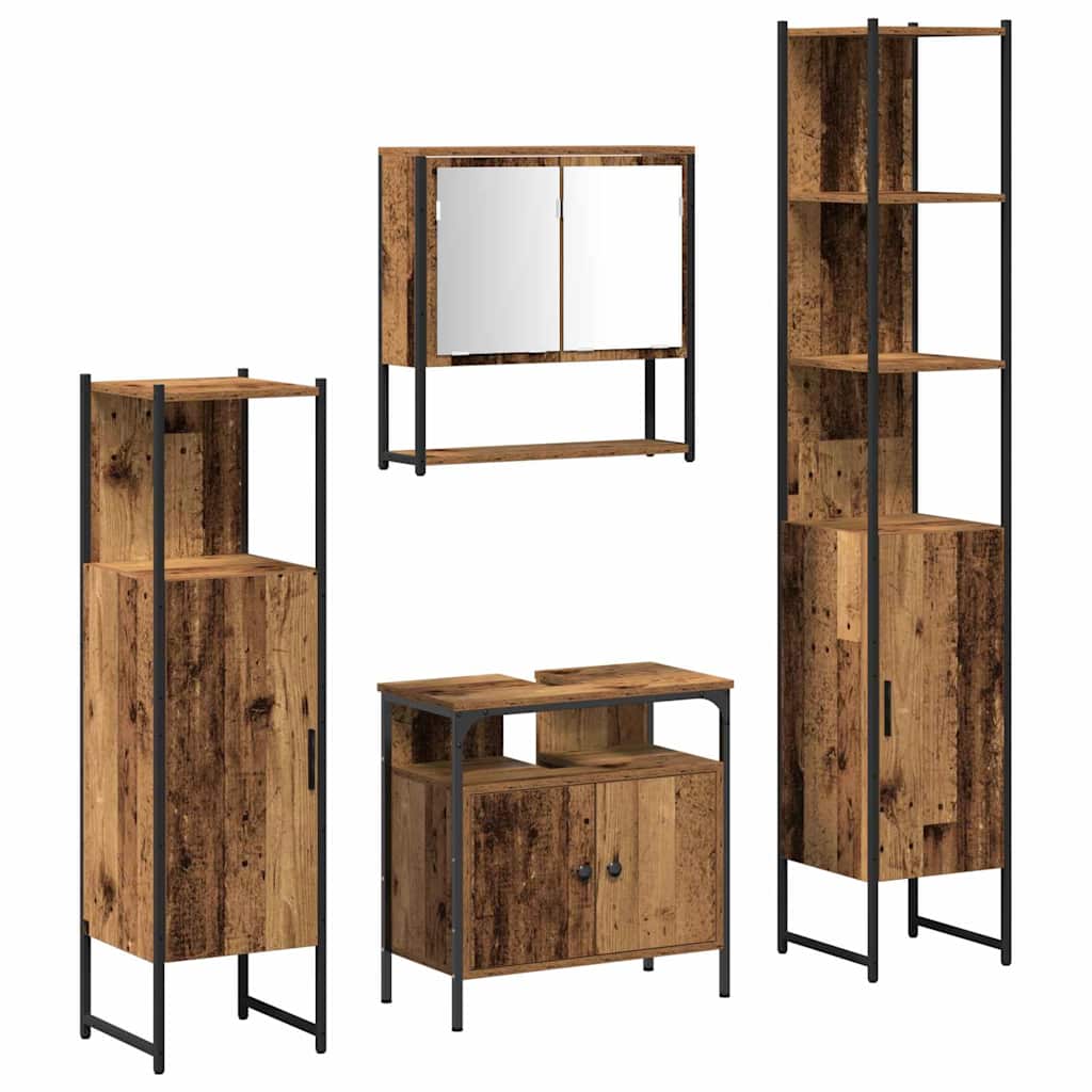 Badkamermeubelset met plank 4 pcs Oud hout Bewerkt hout is nu te koop bij PeponiXL, paradijselijk wonen!