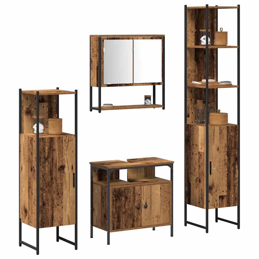 Badkamermeubelset met plank 4 pcs Oud hout Bewerkt hout is nu te koop bij PeponiXL, paradijselijk wonen!