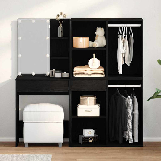 LED Make-up Tafel Set met lade Zwart Eiken 140 x 40 x 140 cm is nu te koop bij PeponiXL, paradijselijk wonen!