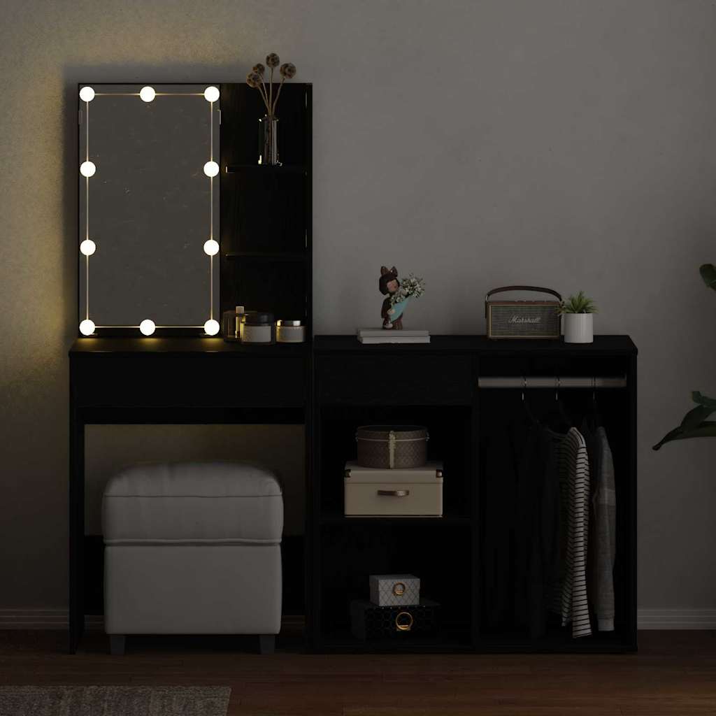 LED Make-up Tafel Set met lade Zwart Eiken 140 x 40 x 140 cm is nu te koop bij PeponiXL, paradijselijk wonen!