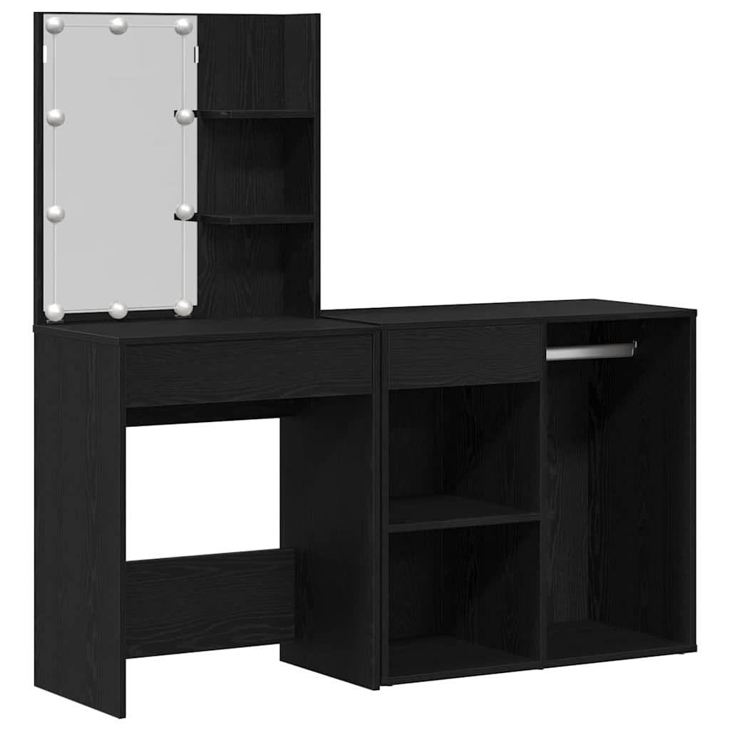LED Make-up Tafel Set met lade Zwart Eiken 140 x 40 x 140 cm is nu te koop bij PeponiXL, paradijselijk wonen!