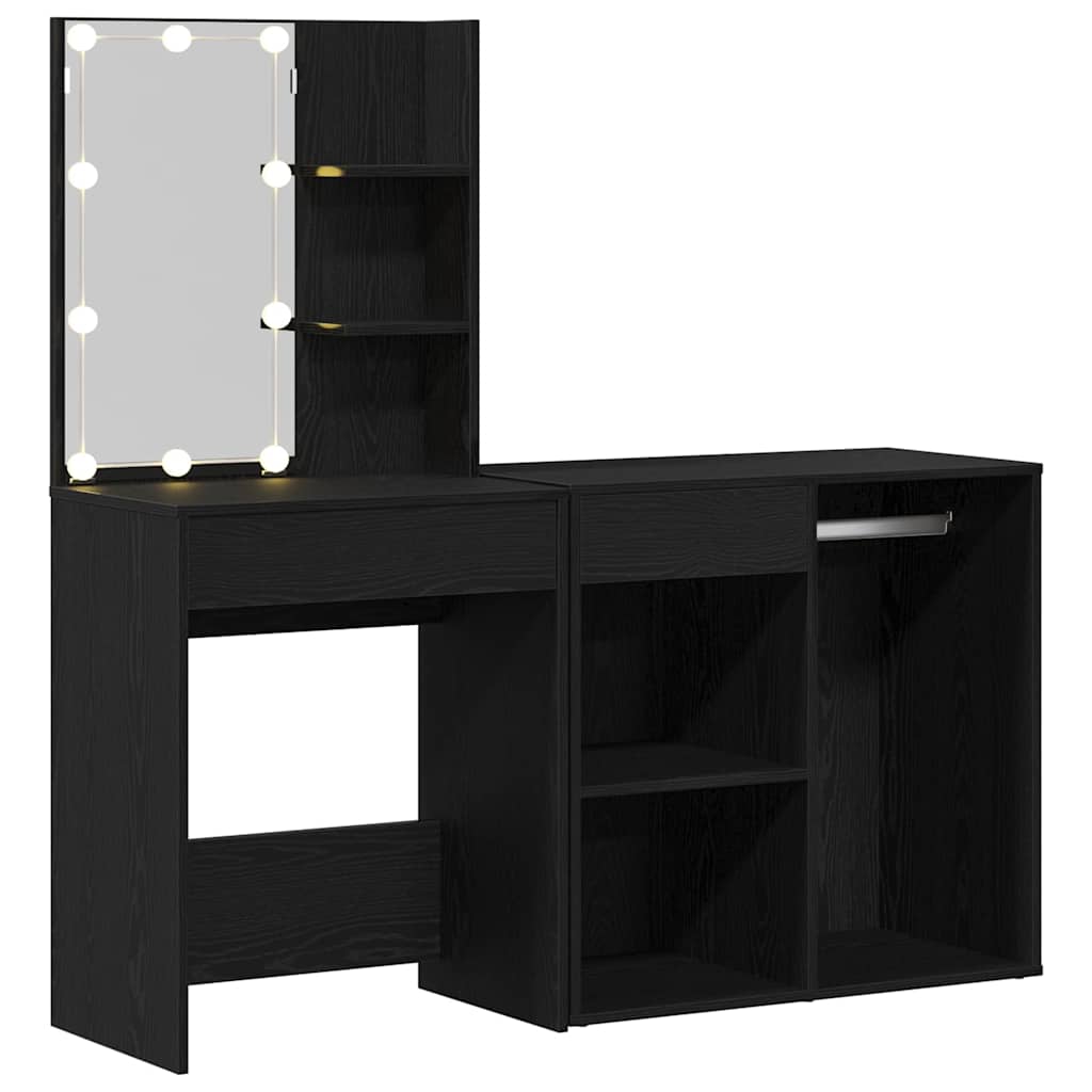 LED Make-up Tafel Set met lade Zwart Eiken 140 x 40 x 140 cm is nu te koop bij PeponiXL, paradijselijk wonen!
